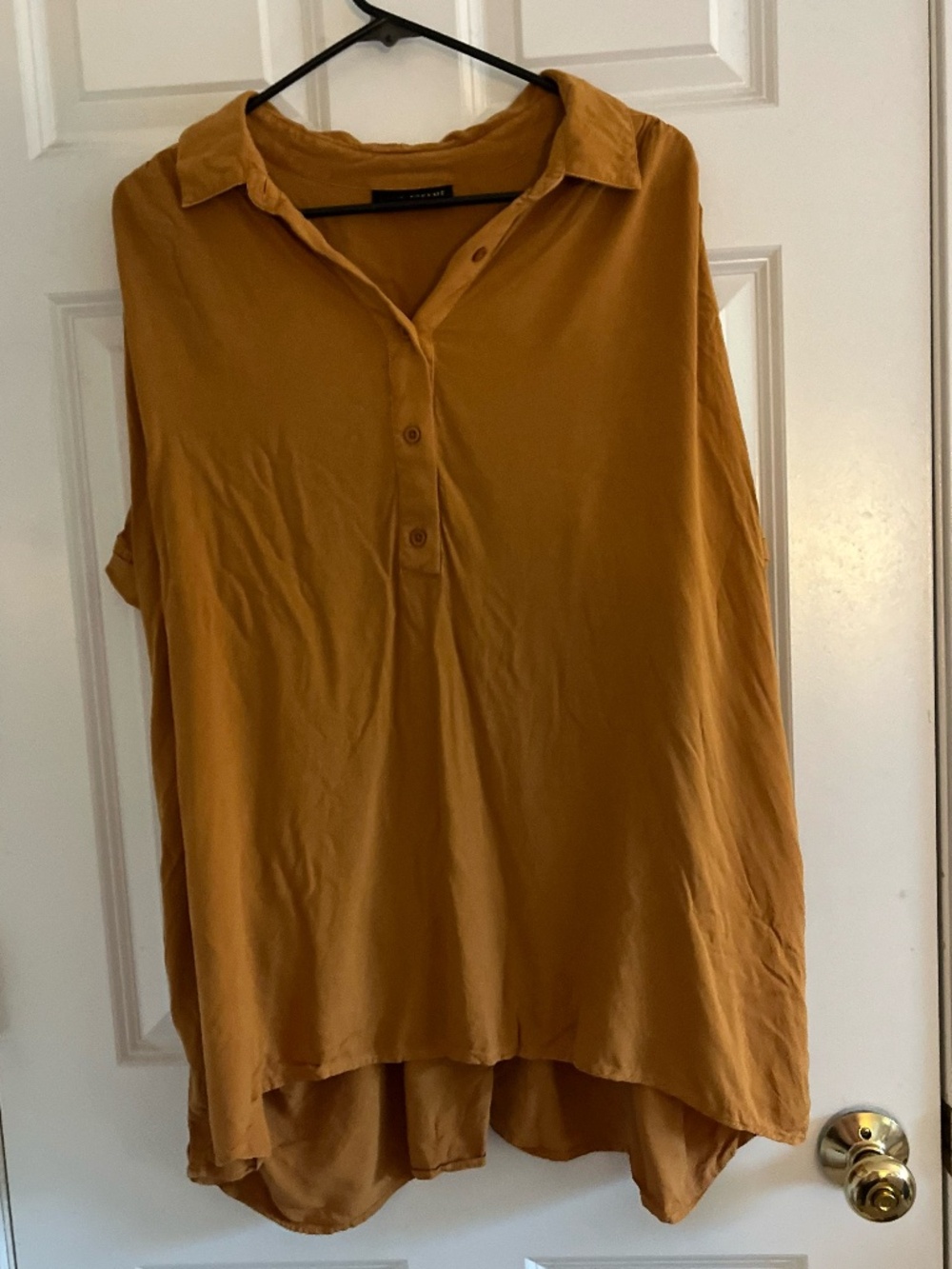 Lane Bryant Mustard Yellow Flowy Blouse, Short Sleeve, Plus Size 26